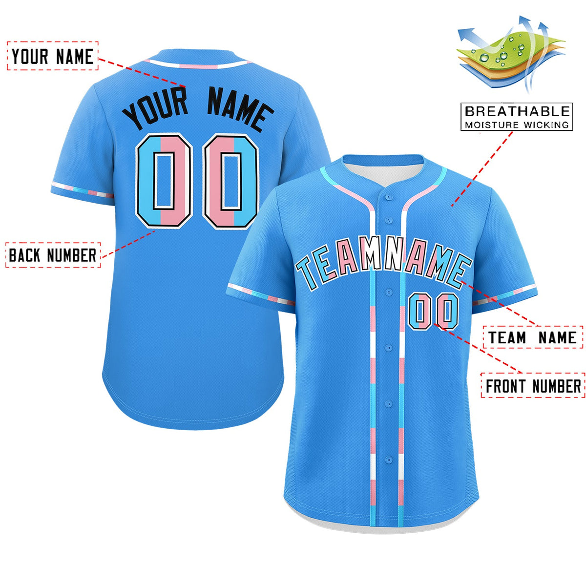 Custom Powder Blue Transgender For Pride Month Classic Style Baseball Jersey| KXKSHOP