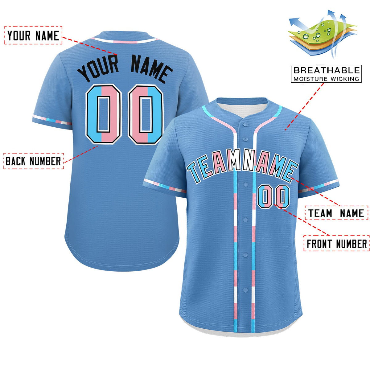Custom Light Blue Transgender For Pride Month Classic Style Baseball Jersey| KXKSHOP