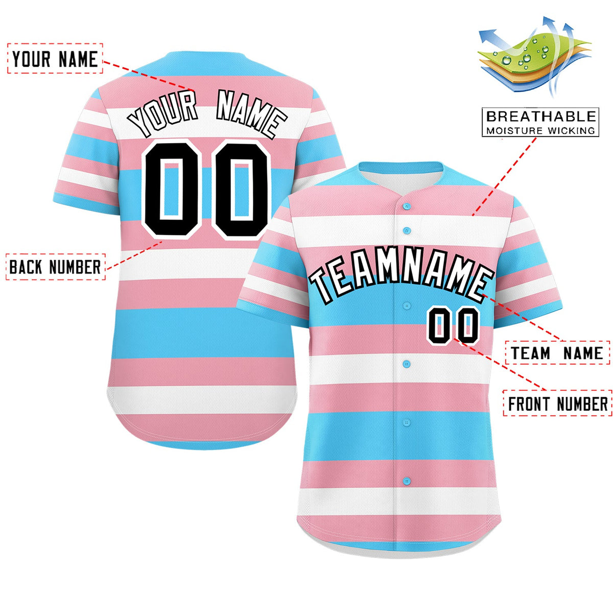 Custom Light Pink Blue Transgender For Pride Month Classic Style Baseball Jersey| KXKSHOP