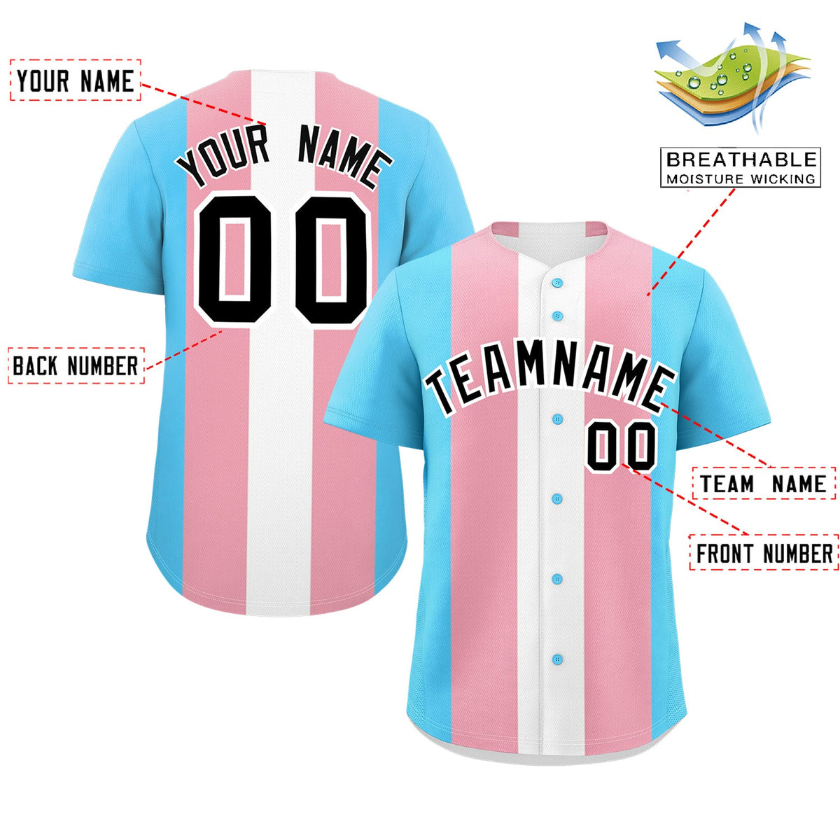 Custom Blue Light Pink White Transgender For Pride Month Classic Style Baseball Jersey| KXKSHOP