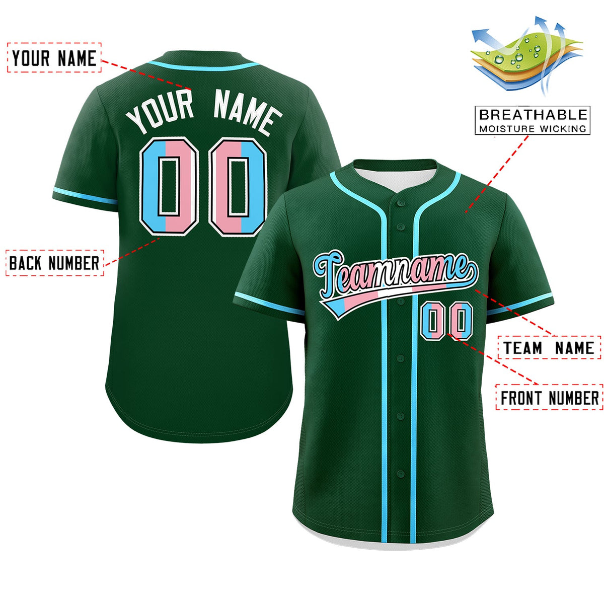 Custom Green Powder Blue Transgender For Pride Month Classic Style Baseball Jersey| KXKSHOP