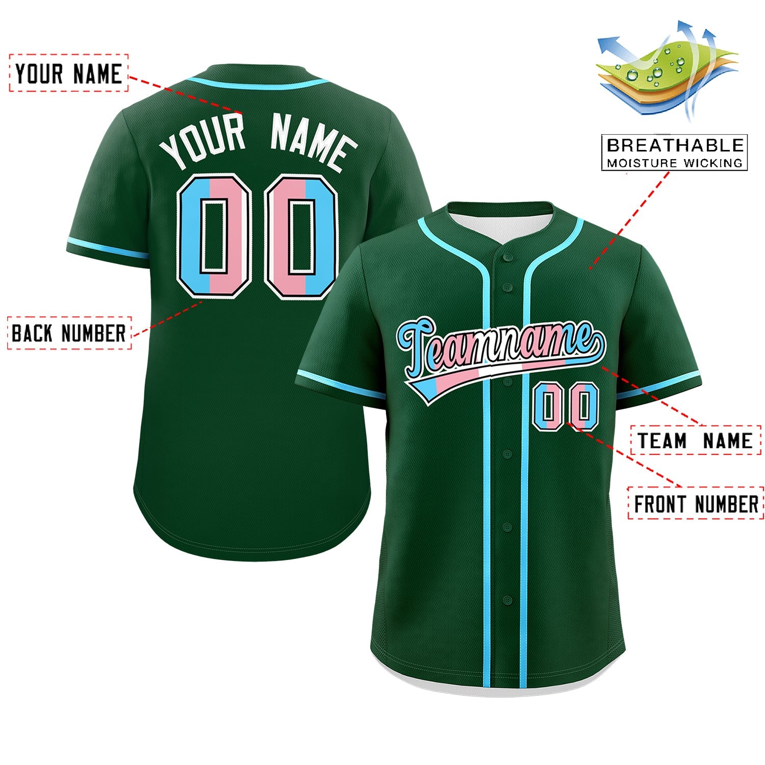 Custom Green Powder Blue Transgender For Pride Month Classic Style Baseball Jersey| KXKSHOP