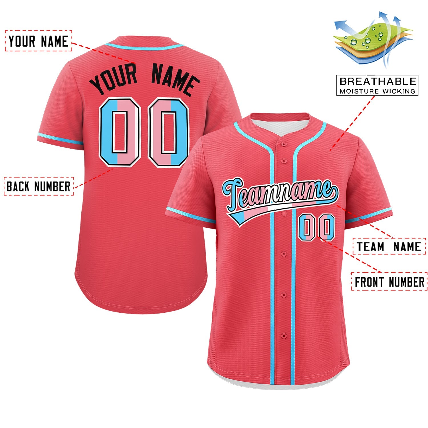 Custom Light Red Powder Blue Transgender For Pride Month Classic Style Baseball Jersey| KXKSHOP
