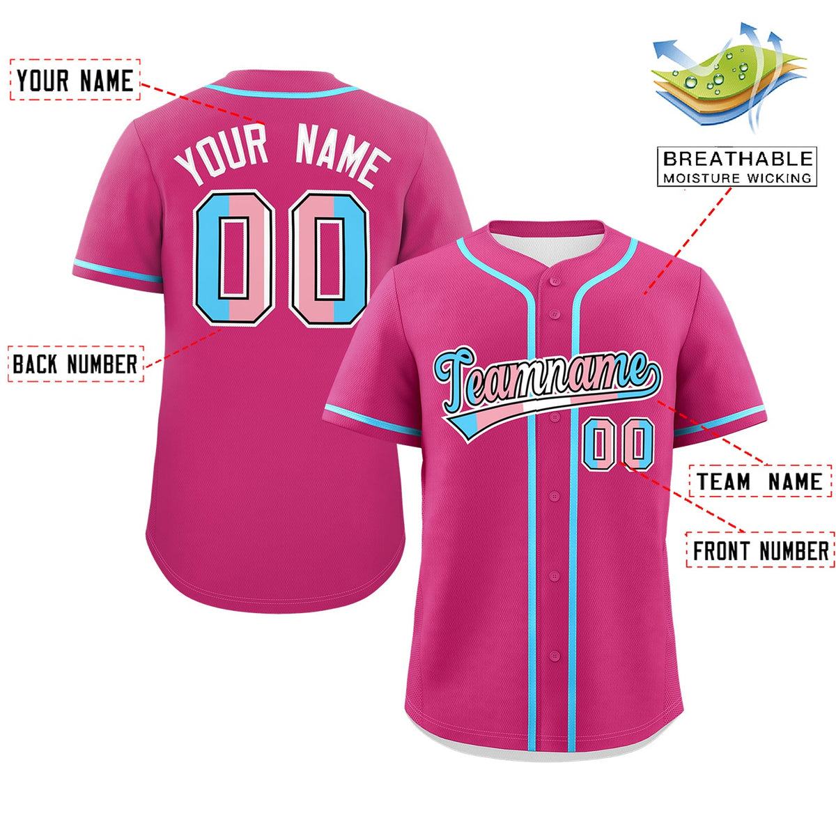 Custom Rose Red Powder Blue Transgender For Pride Month Classic Style Baseball Jersey| KXKSHOP