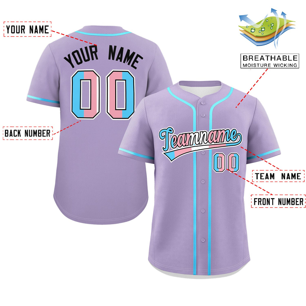 Custom Light Purple Powder Blue Transgender For Pride Month Classic Style Baseball Jersey| KXKSHOP