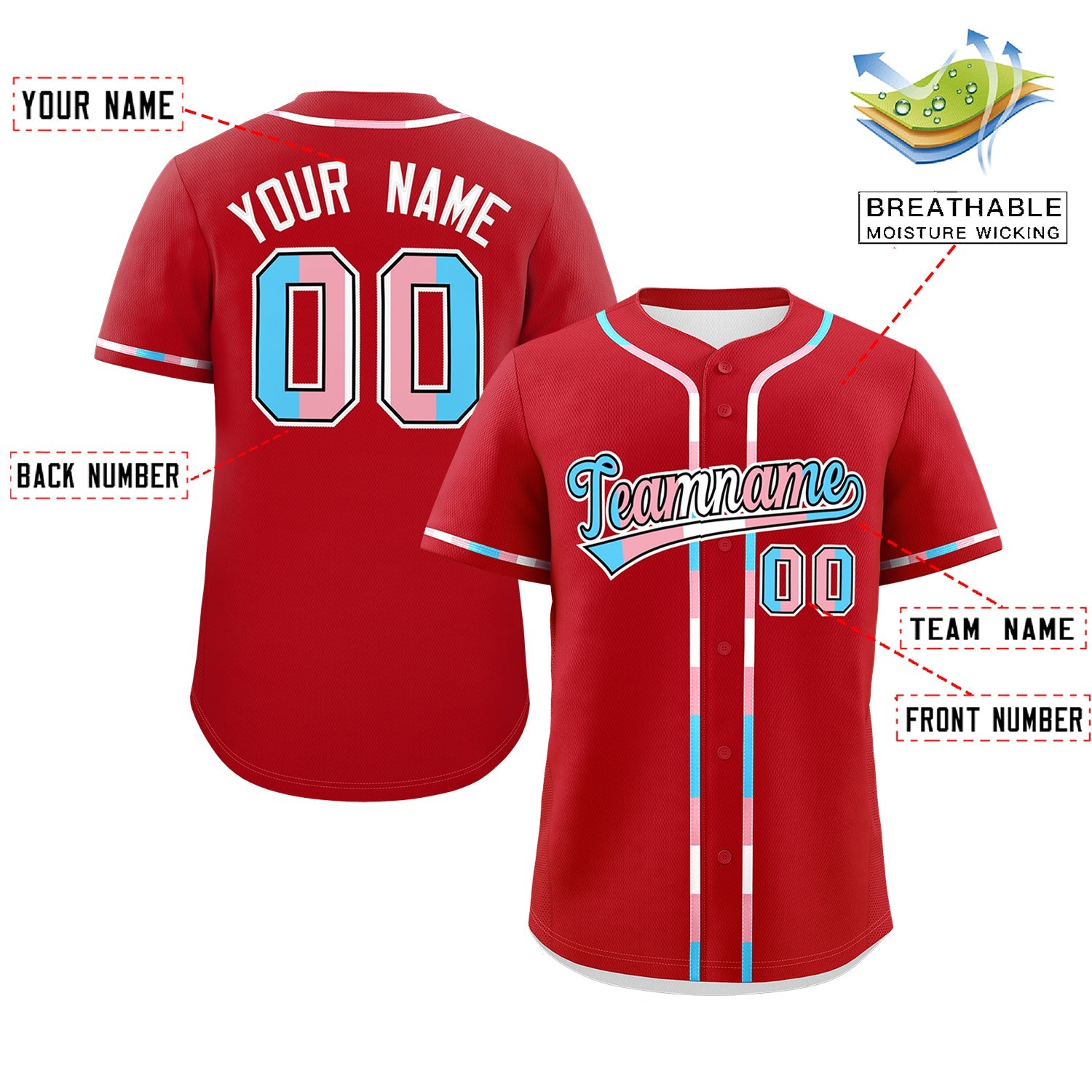Custom Red Transgender For Pride Month Classic Style Baseball Jersey| KXKSHOP