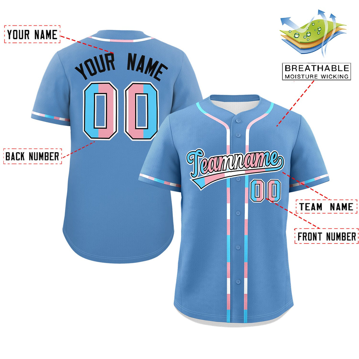 Custom Light Blue Transgender For Pride Month Classic Style Baseball Jersey| KXKSHOP