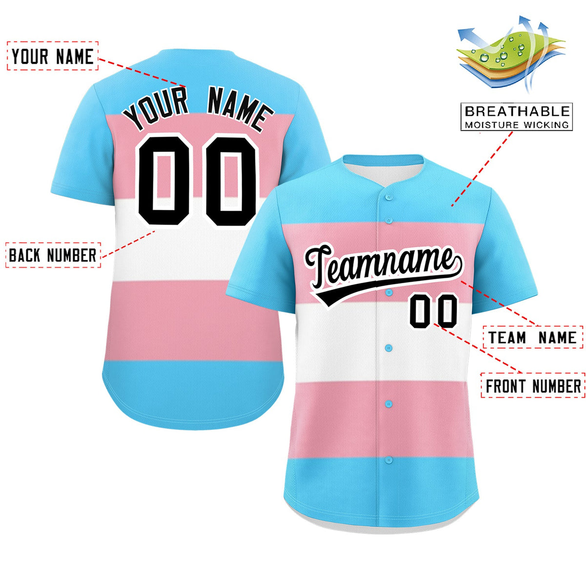 Custom Light Pink Blue White Transgender For Pride Month Classic Style Baseball Jersey| KXKSHOP