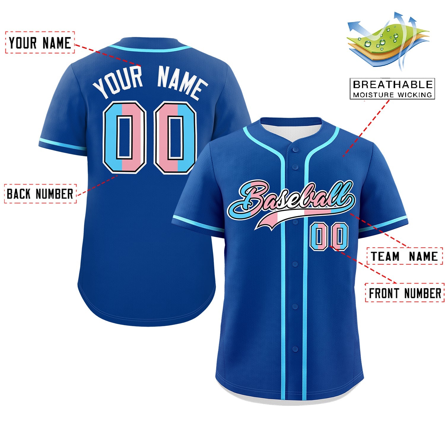 Custom Royal Blue Powder Blue Transgender For Pride Month Classic Style Baseball Jersey| KXKSHOP
