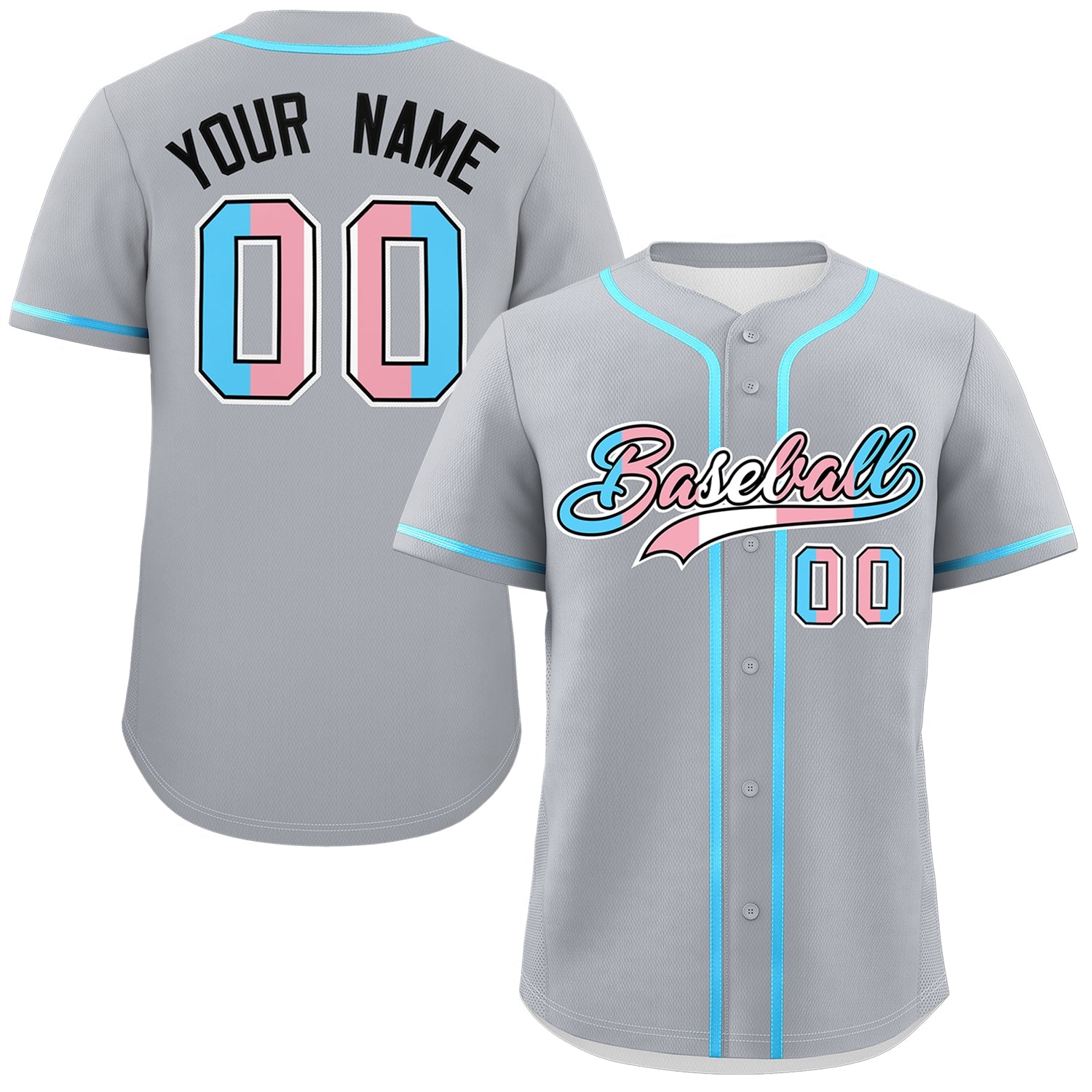 Custom Gray Powder Blue Transgender For Pride Month Classic Style Baseball Jersey| KXKSHOP