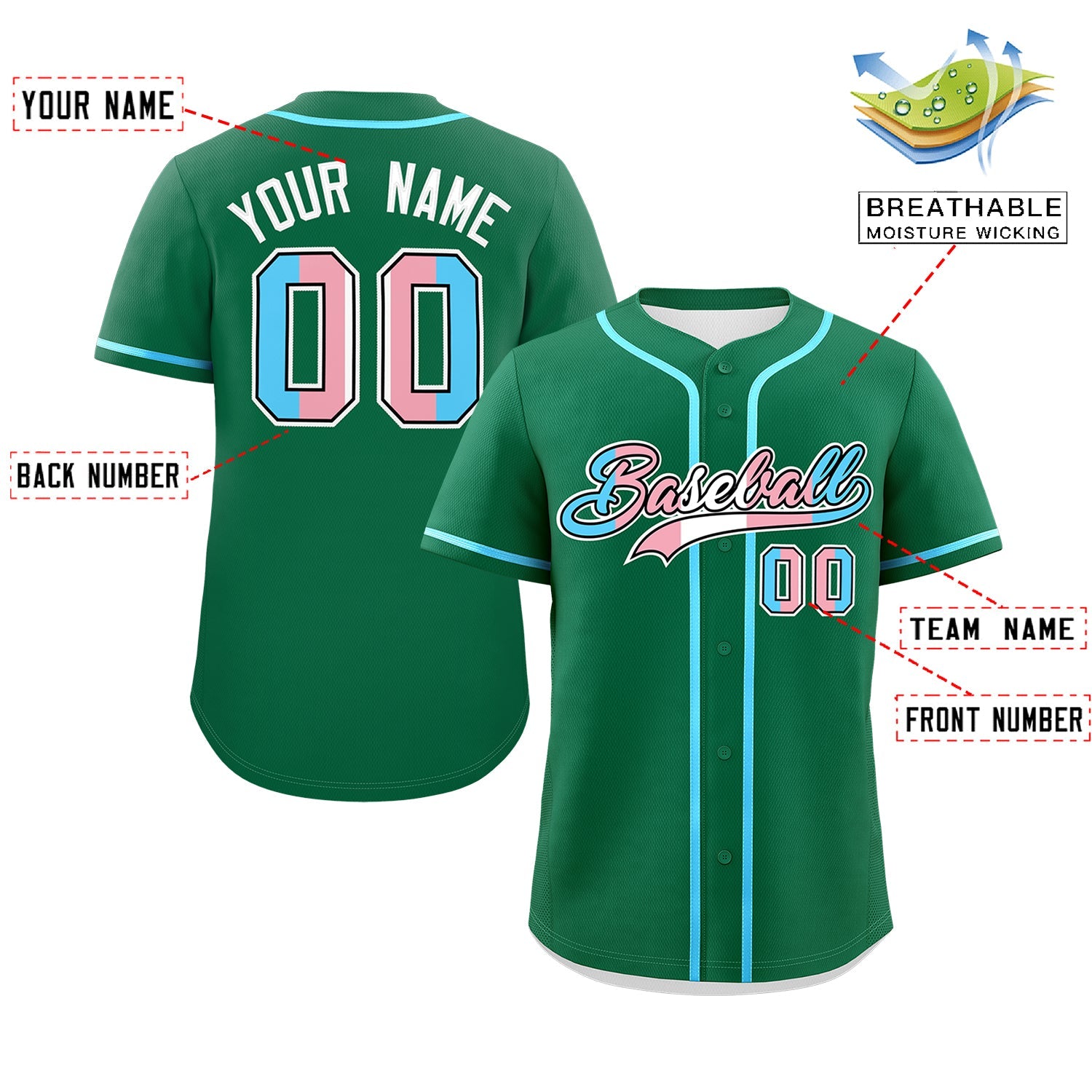 Custom Kelly Green Powder Blue Transgender For Pride Month Classic Style Baseball Jersey| KXKSHOP