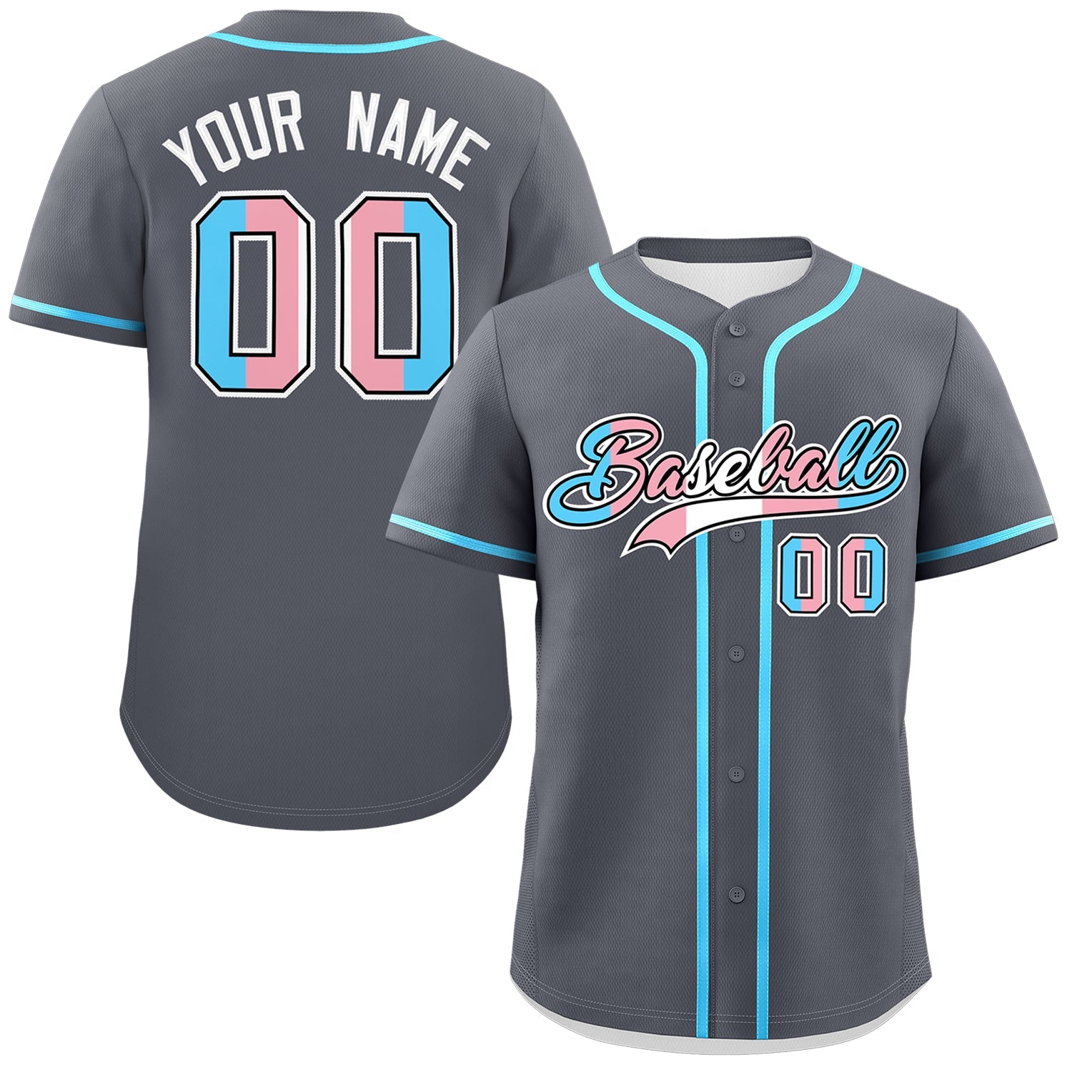 Custom Dark Gray Powder Blue Transgender For Pride Month Classic Style Baseball Jersey| KXKSHOP