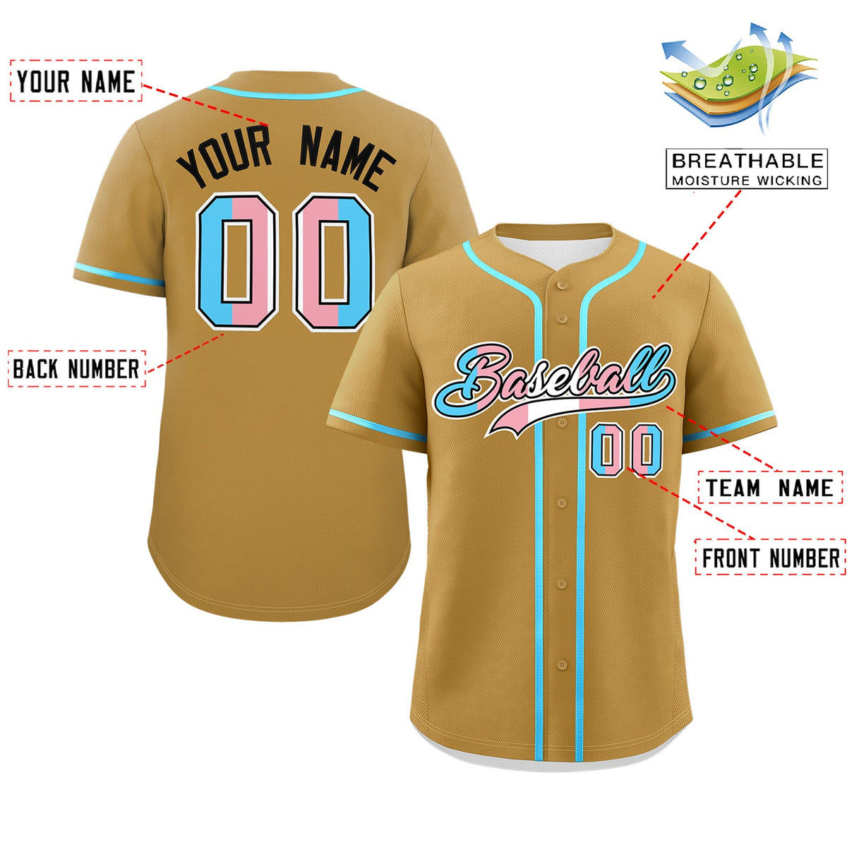 Custom Old Gold Powder Blue Transgender For Pride Month Classic Style Baseball Jersey| KXKSHOP