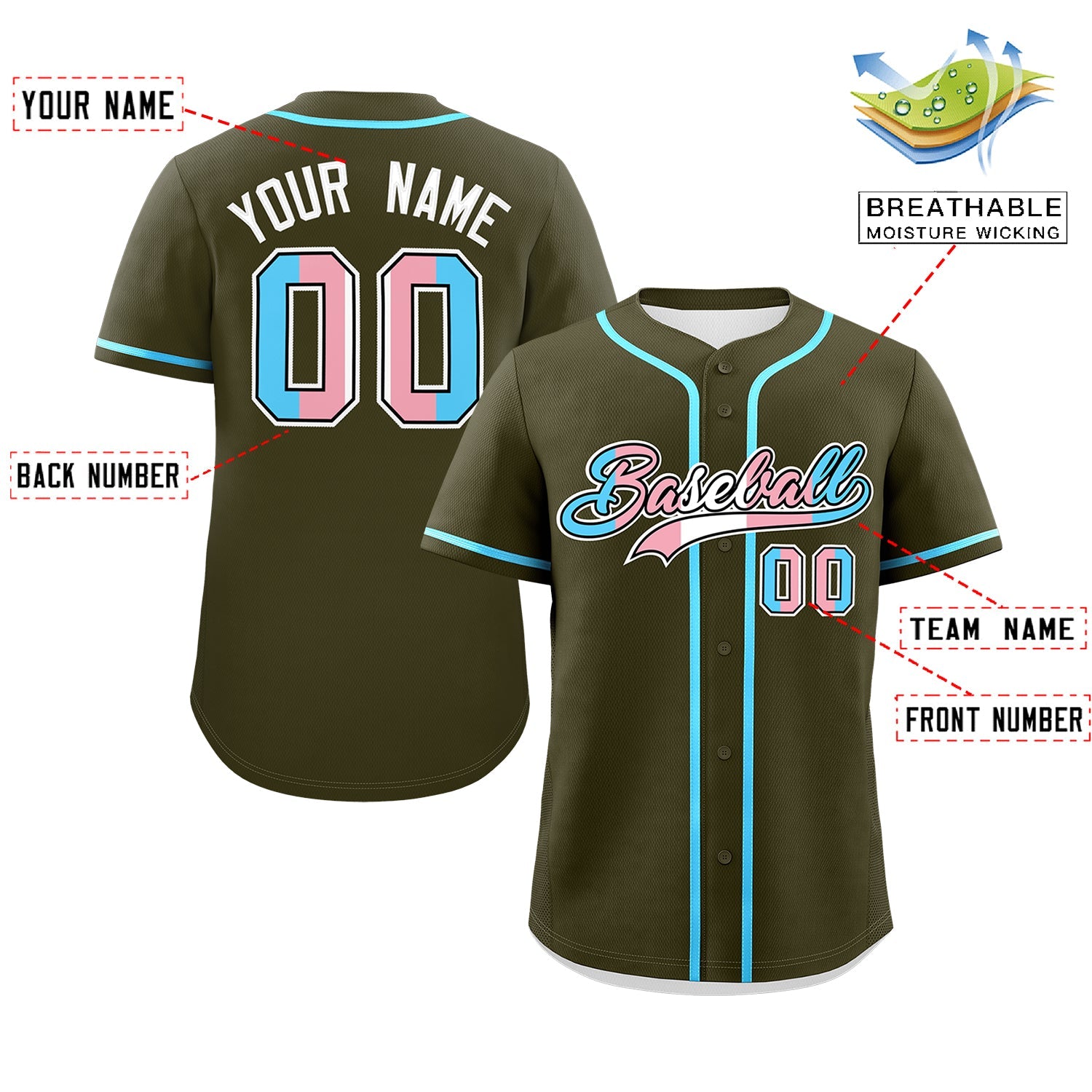 Custom Olive Powder Blue Transgender For Pride Month Classic Style Baseball Jersey| KXKSHOP