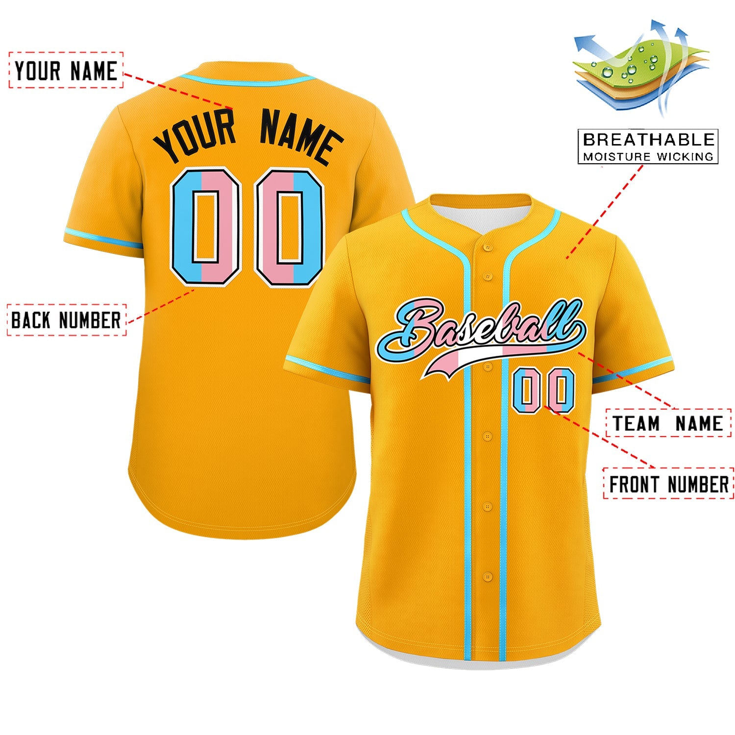 Custom Yellow Powder Blue Transgender For Pride Month Classic Style Baseball Jersey| KXKSHOP