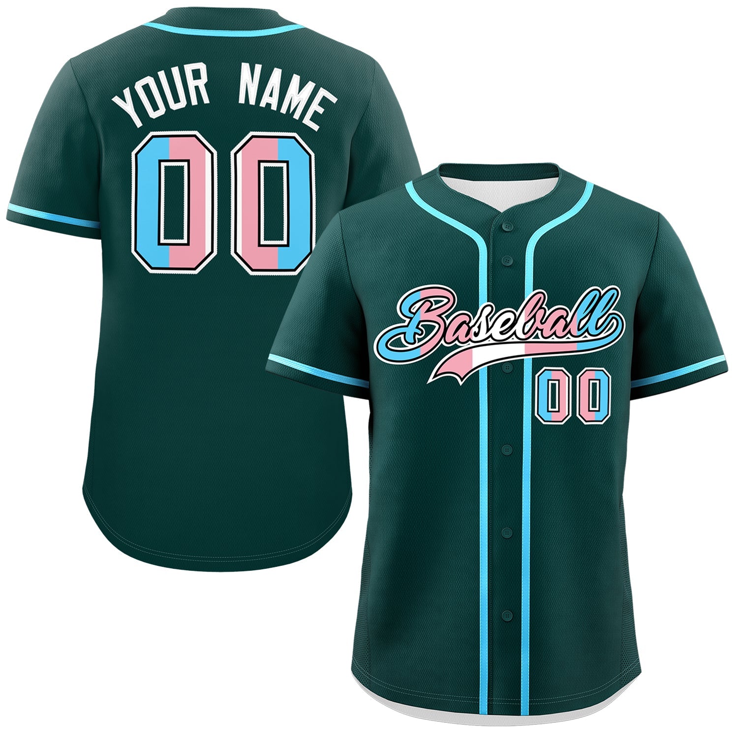 Custom Midnight Green Powder Blue Transgender For Pride Month Classic Style Baseball Jersey| KXKSHOP