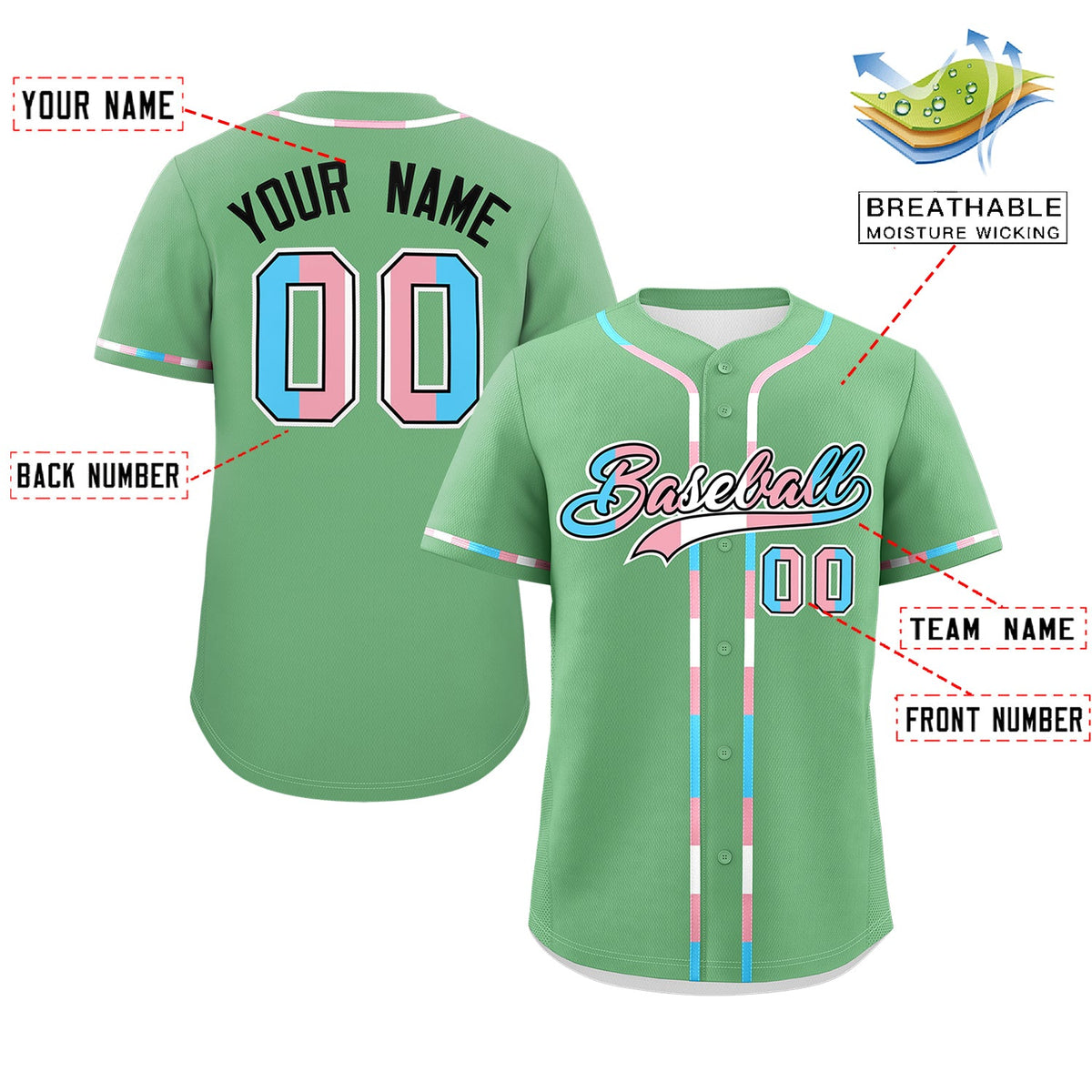 Custom Green Black Transgender For Pride Month Classic Style Baseball Jersey| KXKSHOP