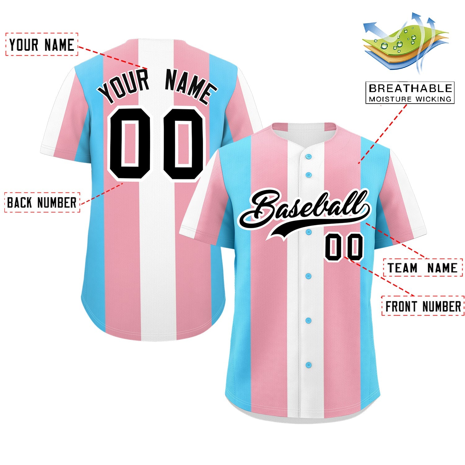 Custom White Light Pink Transgender For Pride Month Classic Style Baseball Jersey| KXKSHOP