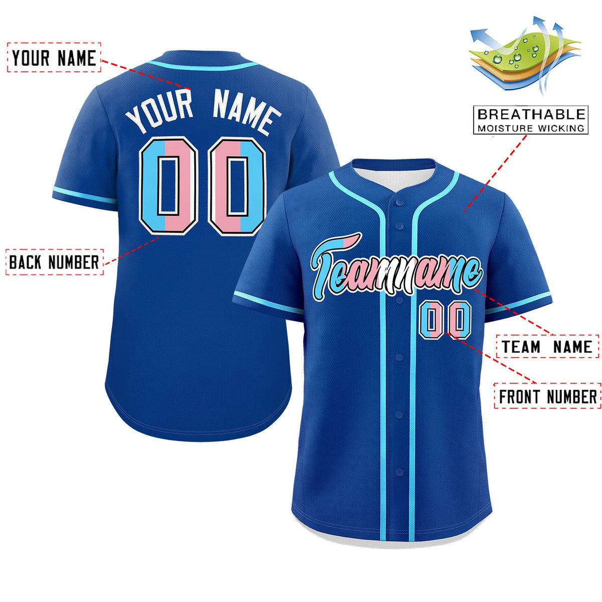 Custom Royal Blue Powder Blue Transgender For Pride Month Classic Style Baseball Jersey| KXKSHOP