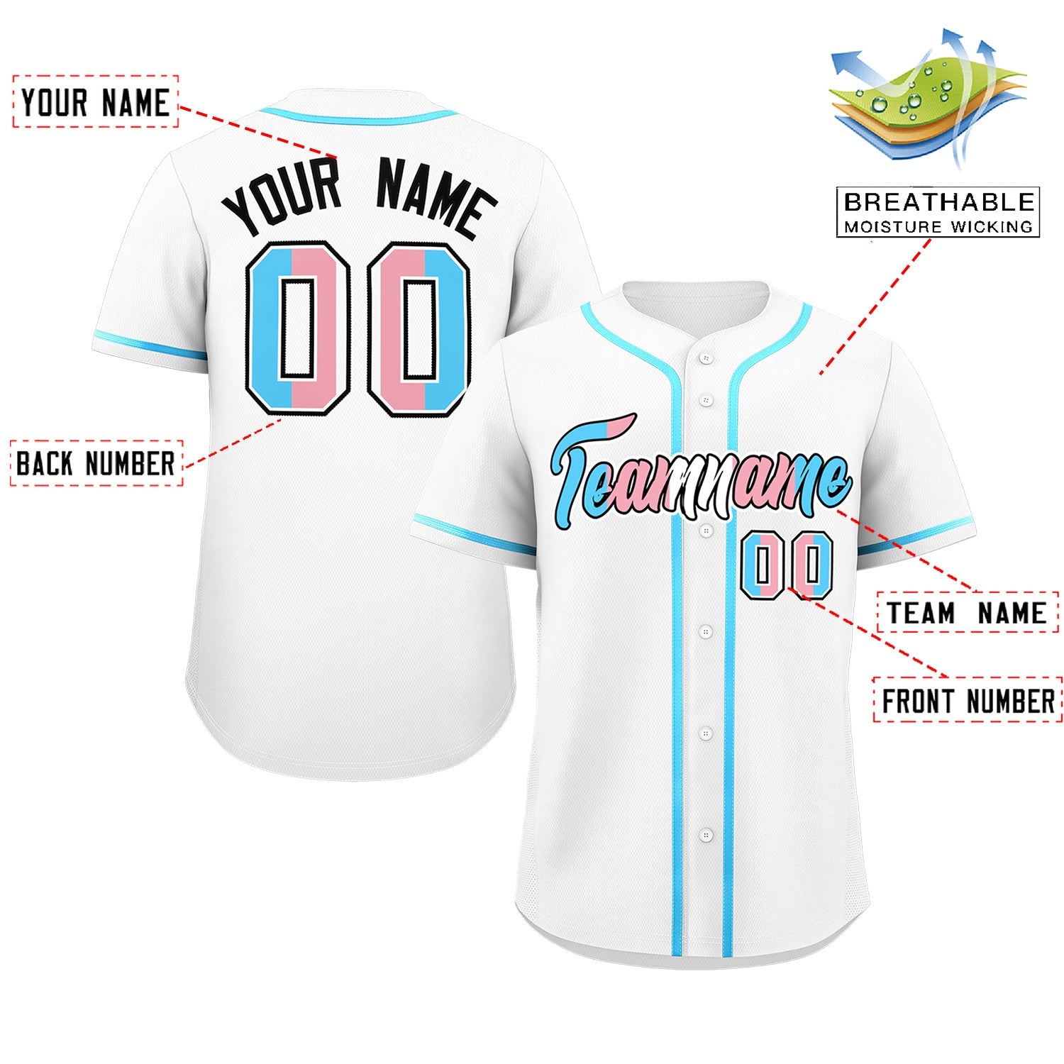 Custom White Powder Blue Transgender For Pride Month Classic Style Baseball Jersey| KXKSHOP