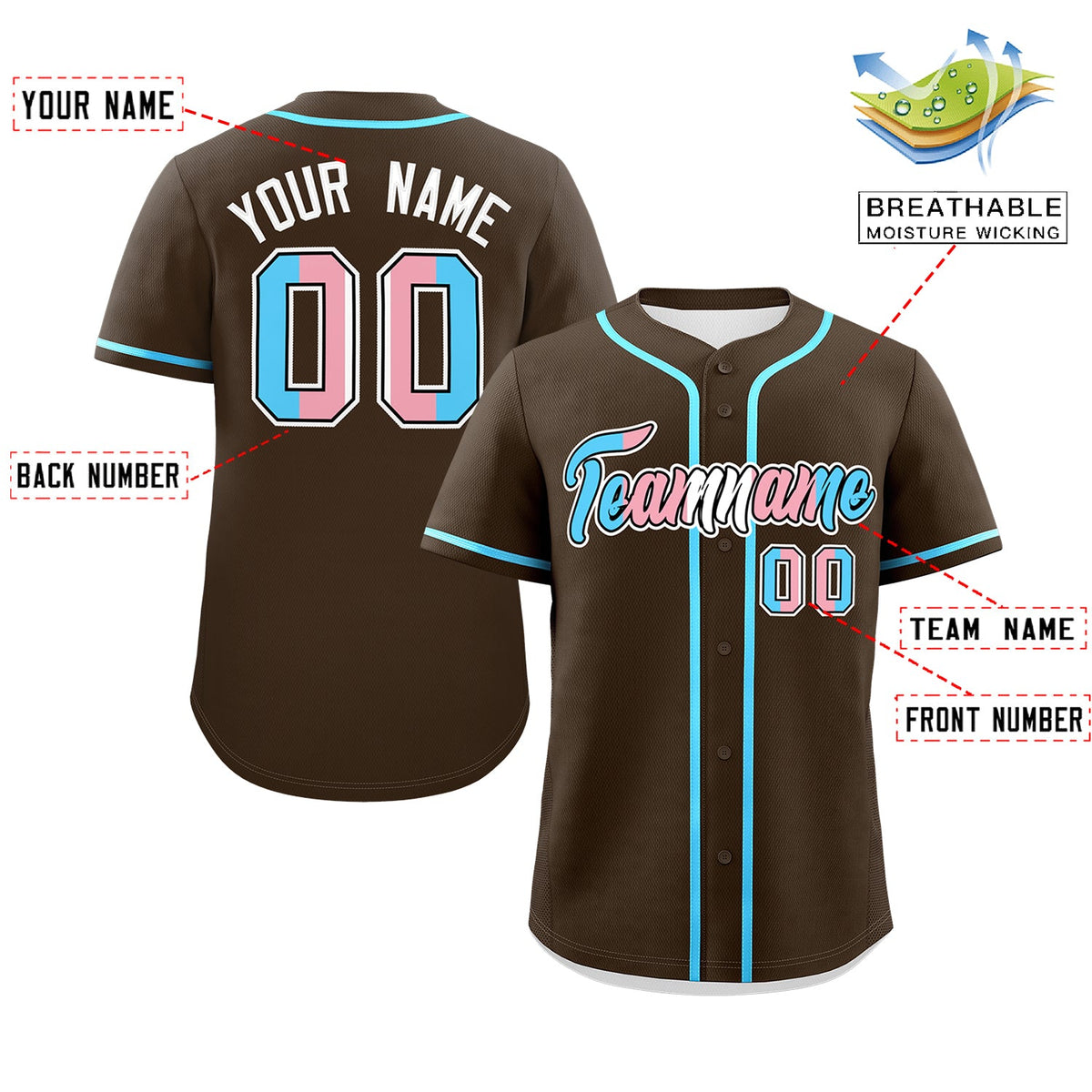 Custom Brown Powder Blue Transgender For Pride Month Classic Style Baseball Jersey| KXKSHOP
