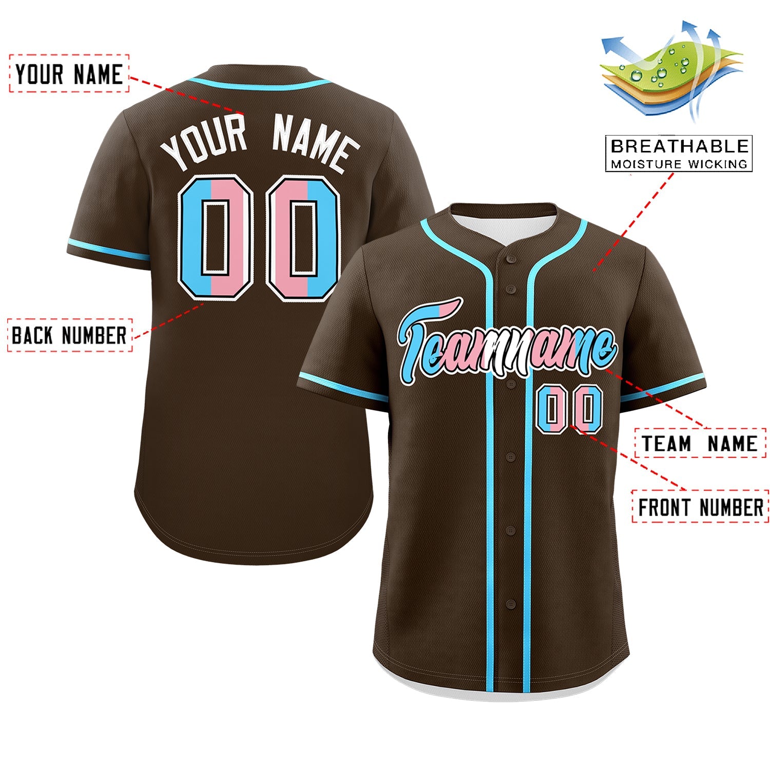 Custom Brown Powder Blue Transgender For Pride Month Classic Style Baseball Jersey| KXKSHOP