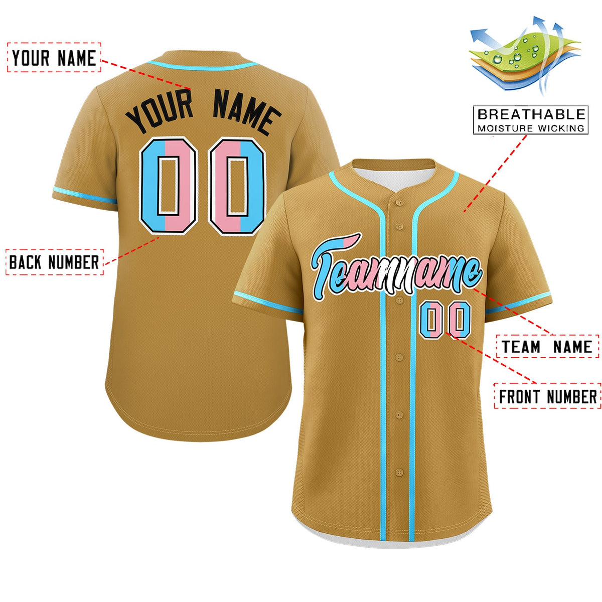 Custom Old Gold Powder Blue Transgender For Pride Month Classic Style Baseball Jersey| KXKSHOP