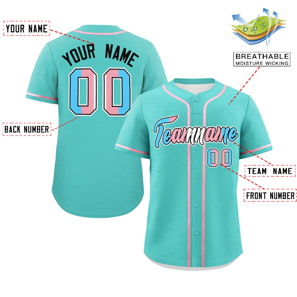 Custom Bright Green Powder Blue Transgender For Pride Month Classic Style Baseball Jersey| KXKSHOP