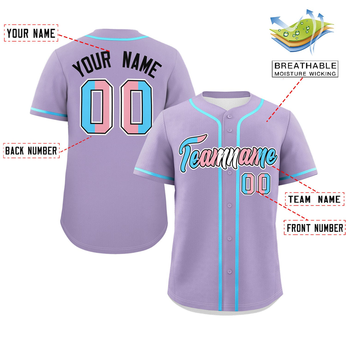 Custom Light Purple Powder Blue Transgender For Pride Month Classic Style Baseball Jersey| KXKSHOP