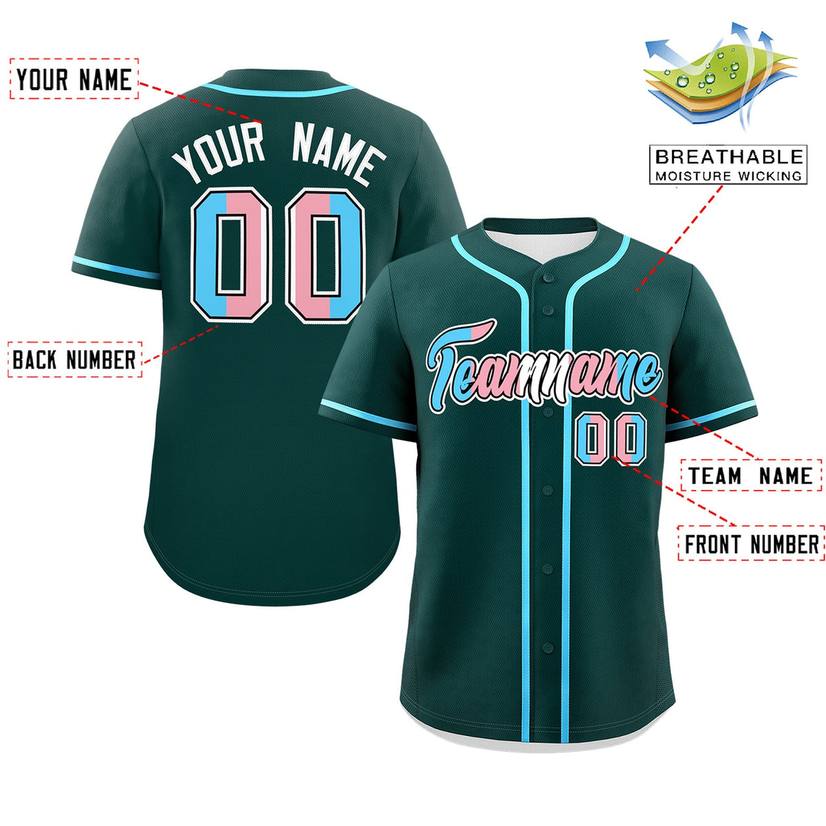 Custom Midnight Green Powder Blue Transgender For Pride Month Classic Style Baseball Jersey| KXKSHOP