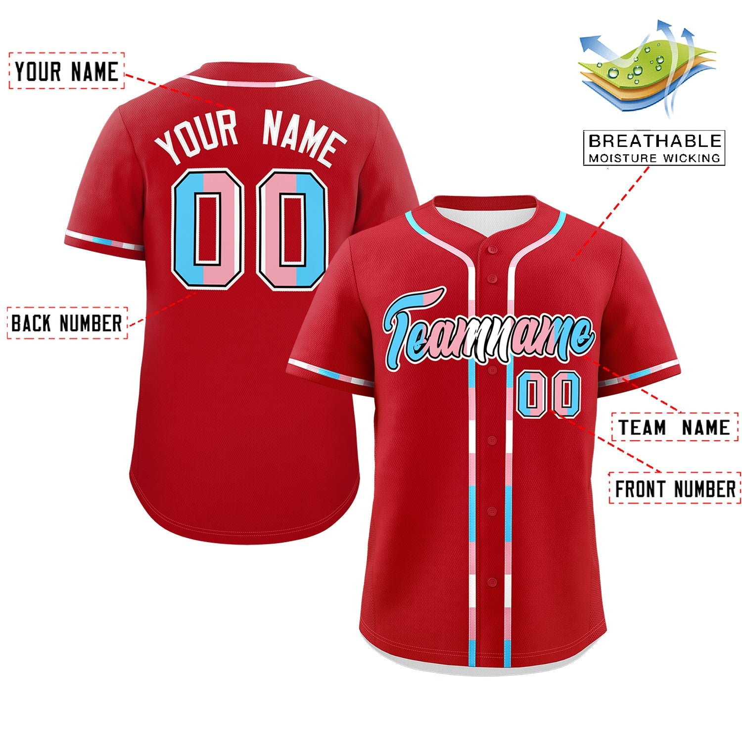 Custom Red Transgender For Pride Month Classic Style Baseball Jersey| KXKSHOP