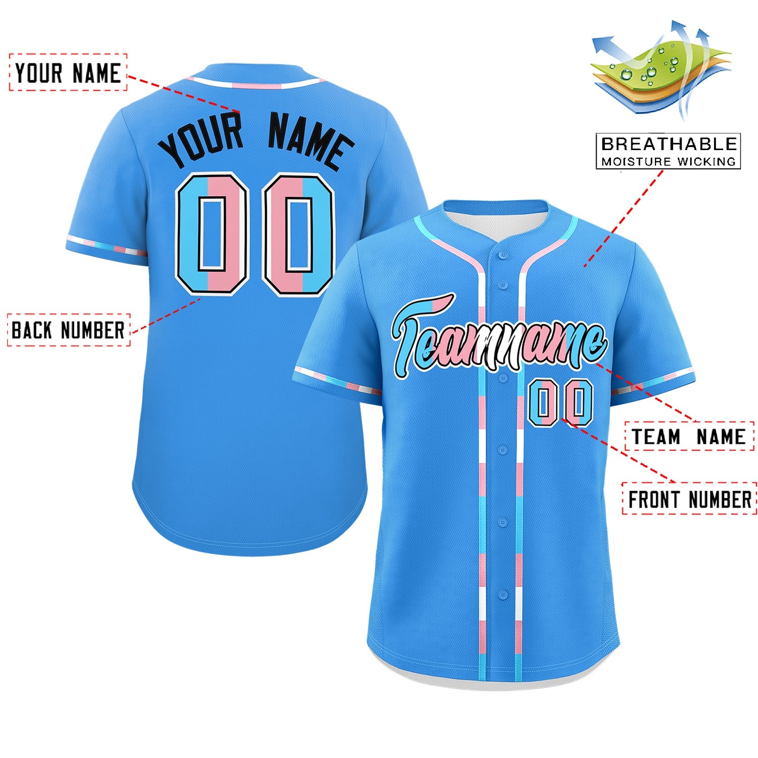 Custom Powder Blue Transgender For Pride Month Classic Style Baseball Jersey| KXKSHOP