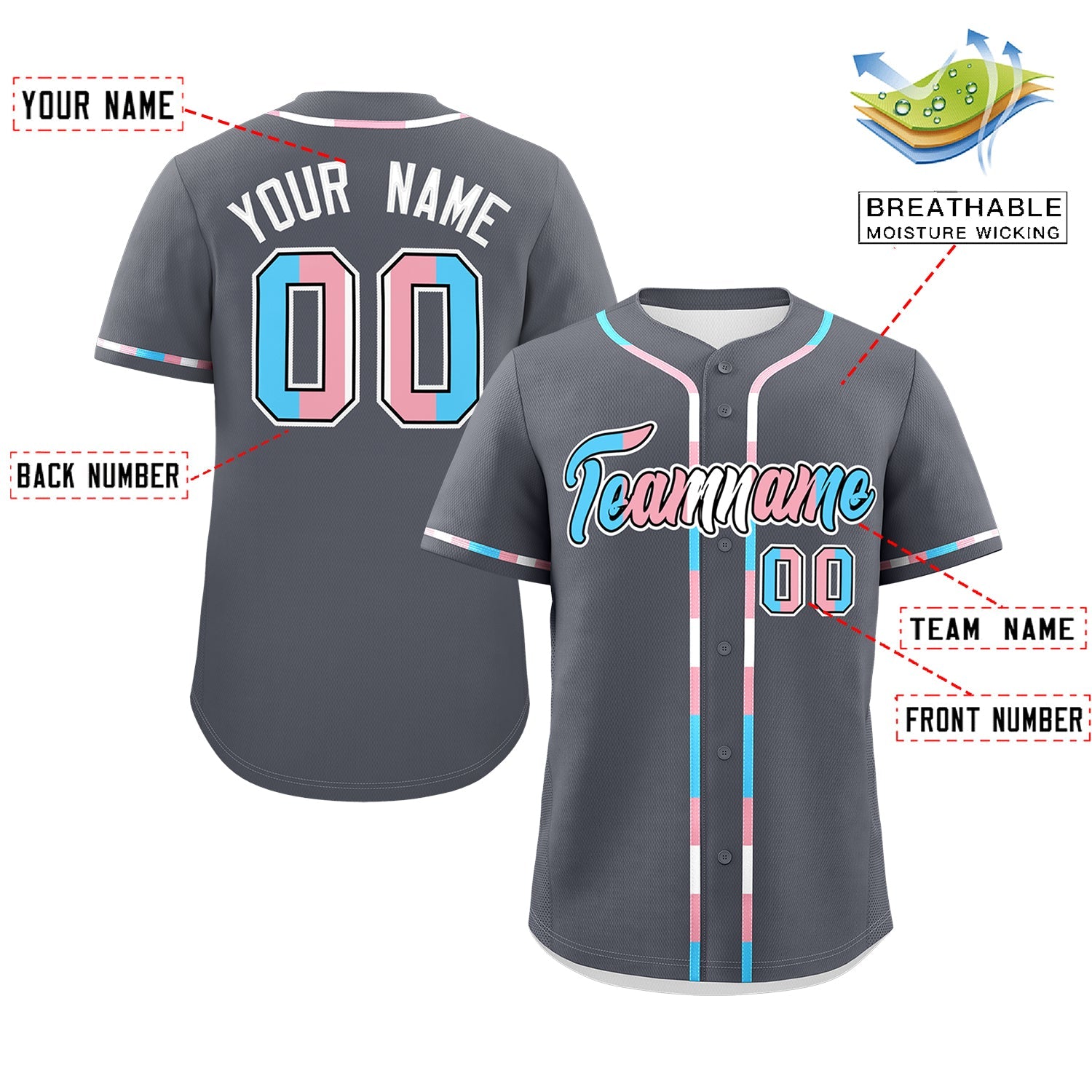 Custom Dark Gray Transgender For Pride Month Classic Style Baseball Jersey| KXKSHOP
