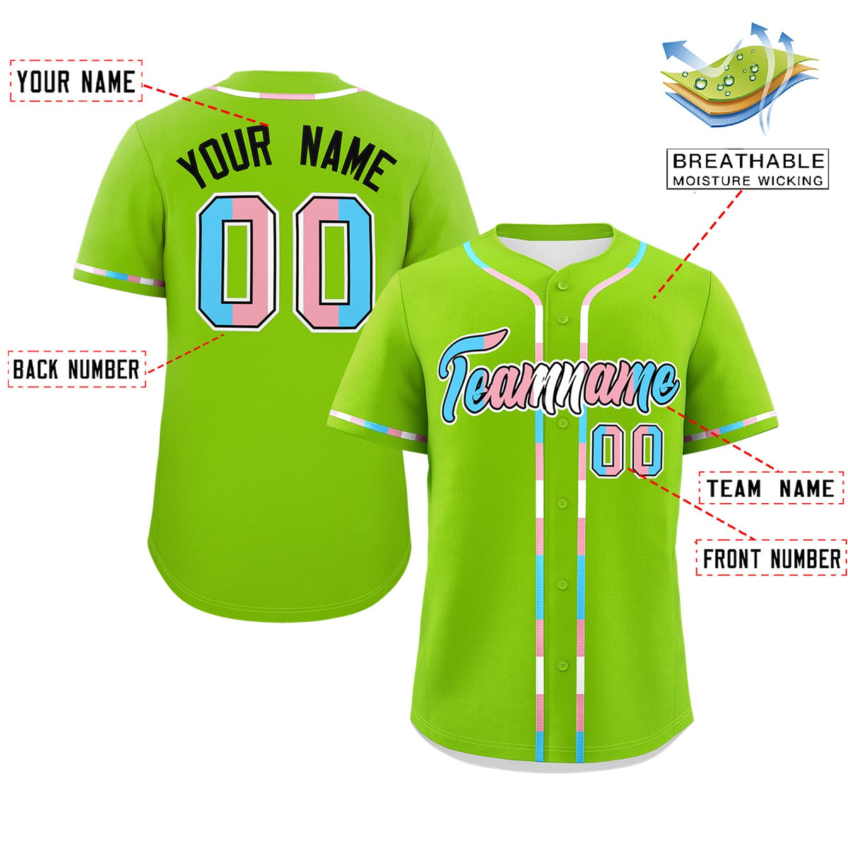 Custom Neon Green Transgender For Pride Month Classic Style Baseball Jersey| KXKSHOP