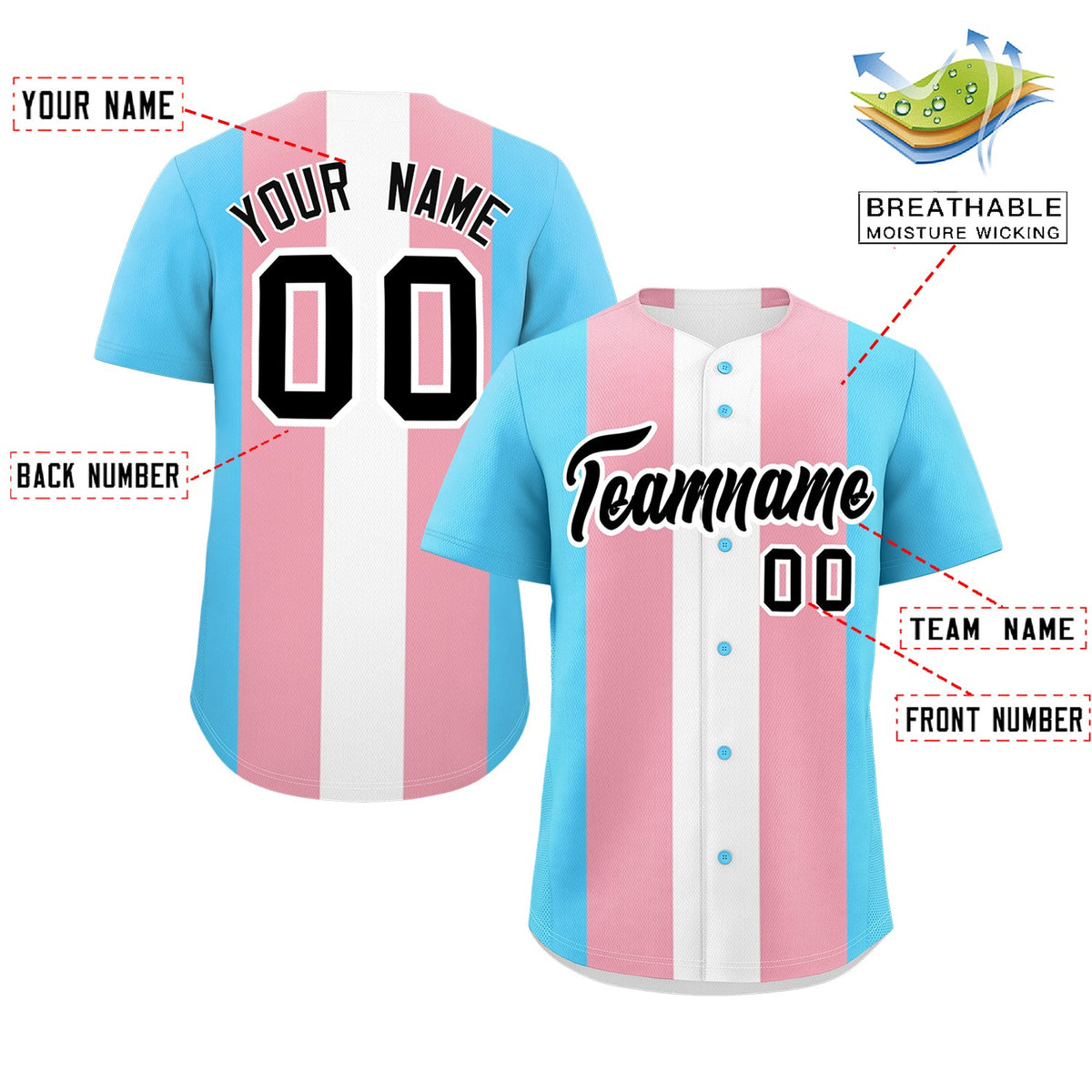 Custom Blue Light Pink White Transgender For Pride Month Classic Style Baseball Jersey| KXKSHOP