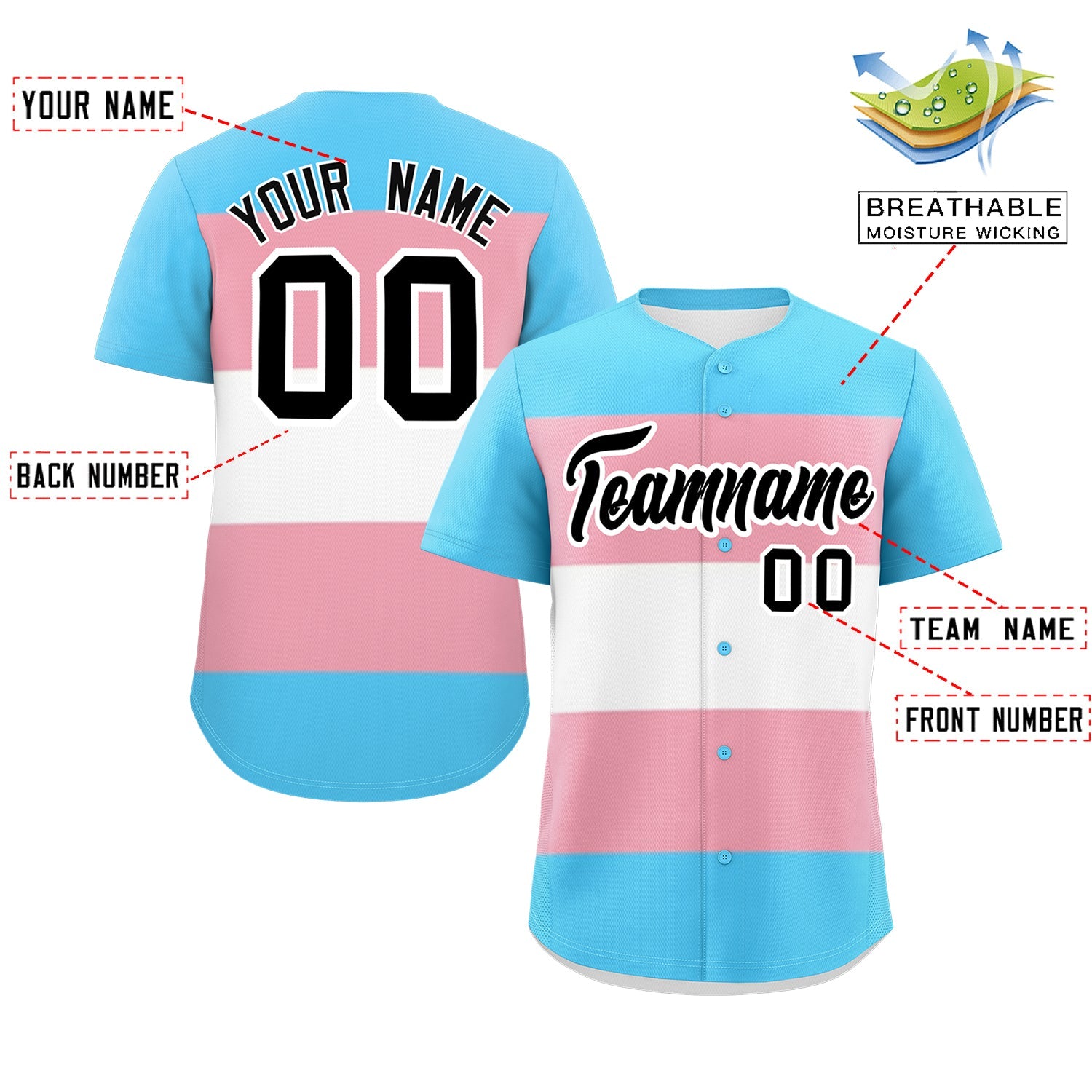 Custom Light Pink Blue White Transgender For Pride Month Classic Style Baseball Jersey| KXKSHOP