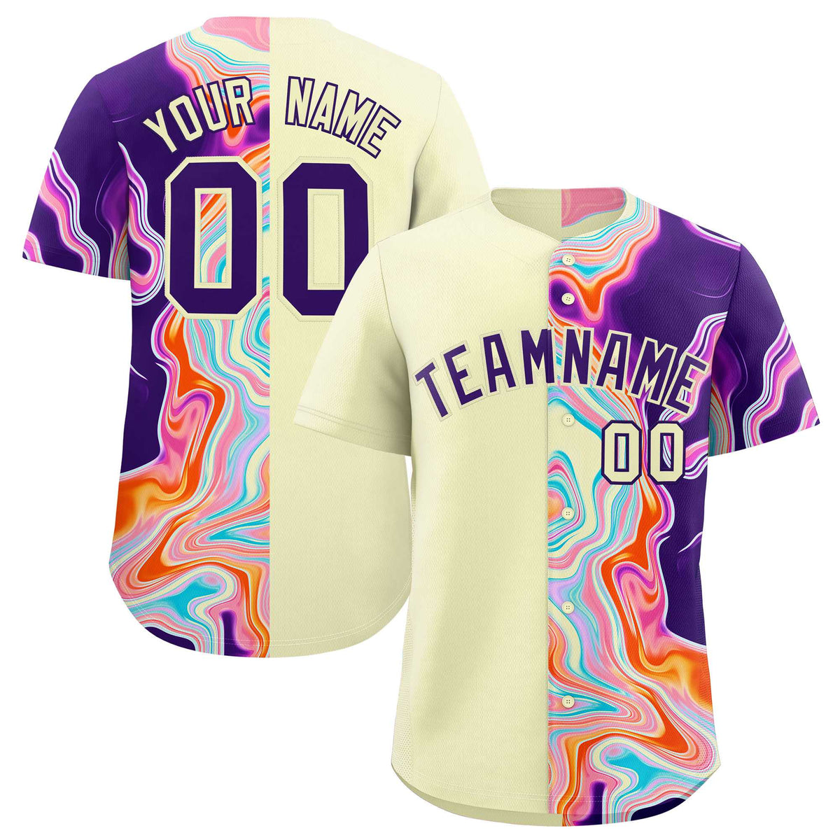 Custom Cream Split Fashion Fluid Pattern Authentic Baseball Jersey