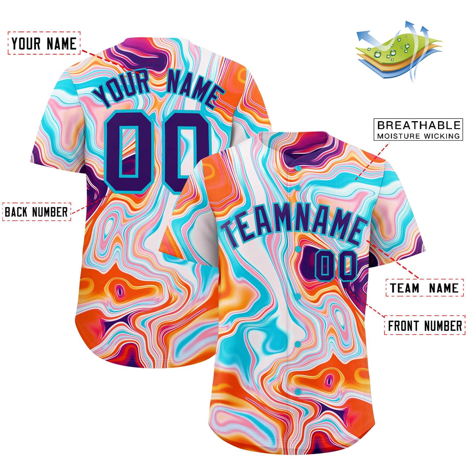 Custom Multi Color Split Fashion Fluid Pattern Authentic Baseball Jersey