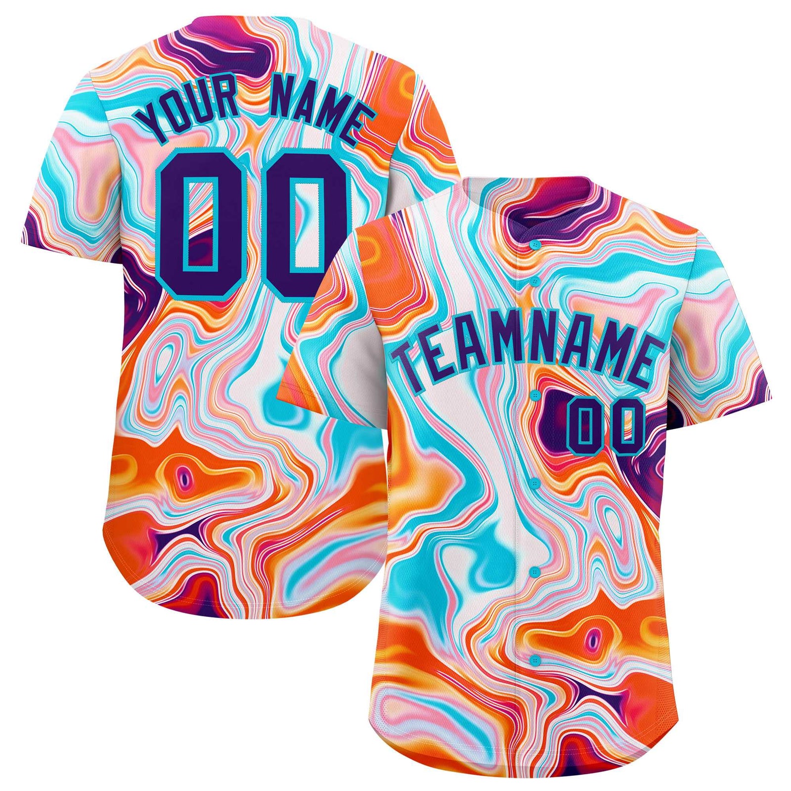 Custom Multi Color Split Fashion Fluid Pattern Authentic Baseball Jersey