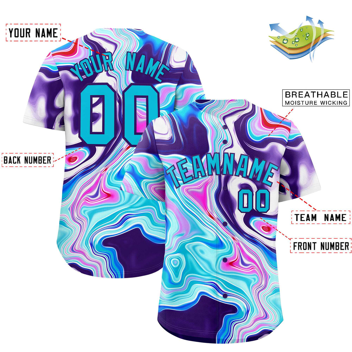 Custom Multi Color Split Fashion Fluid Pattern Authentic Baseball Jersey