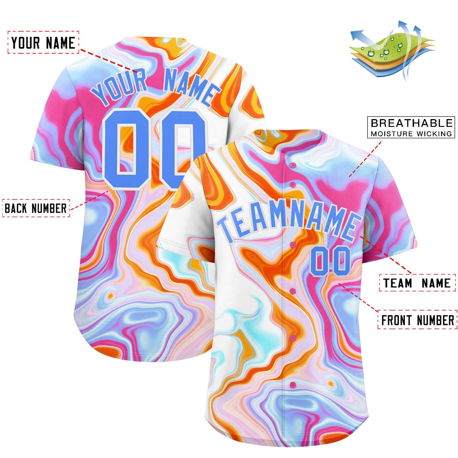 Custom Multi Color Split Fashion Fluid Pattern Authentic Baseball Jersey
