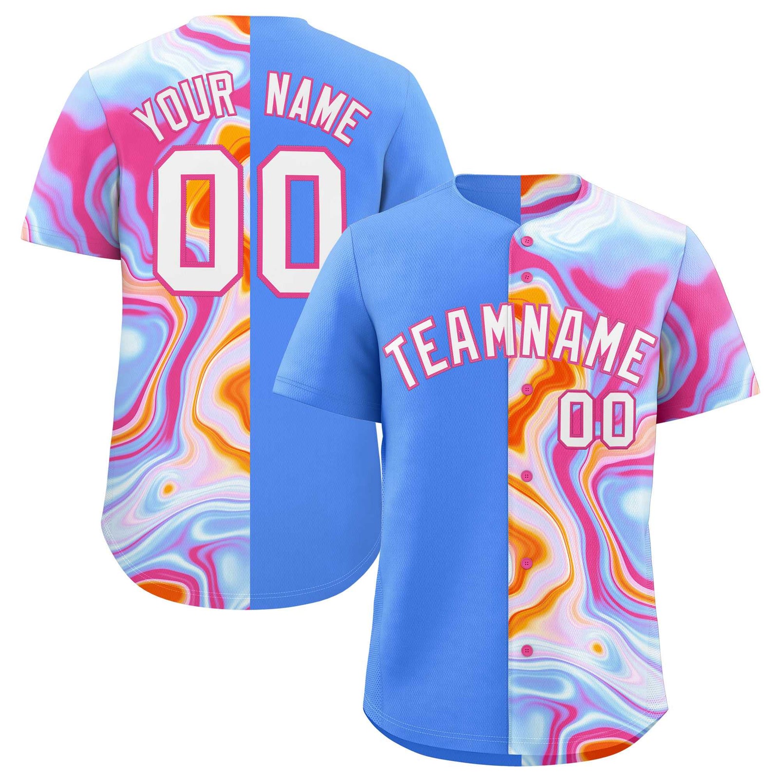 Custom Powder Blue Split Fashion Fluid Pattern Authentic Baseball Jersey