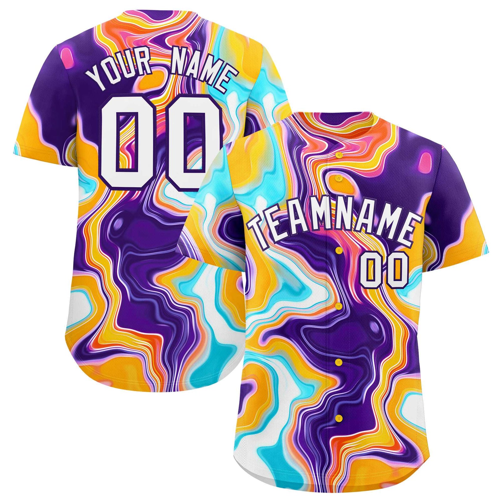 Custom Multi Color Split Fashion Fluid Pattern Authentic Baseball Jersey