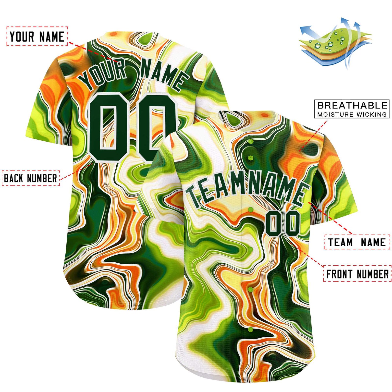 Custom Multi Color Split Fashion Fluid Pattern Authentic Baseball Jersey