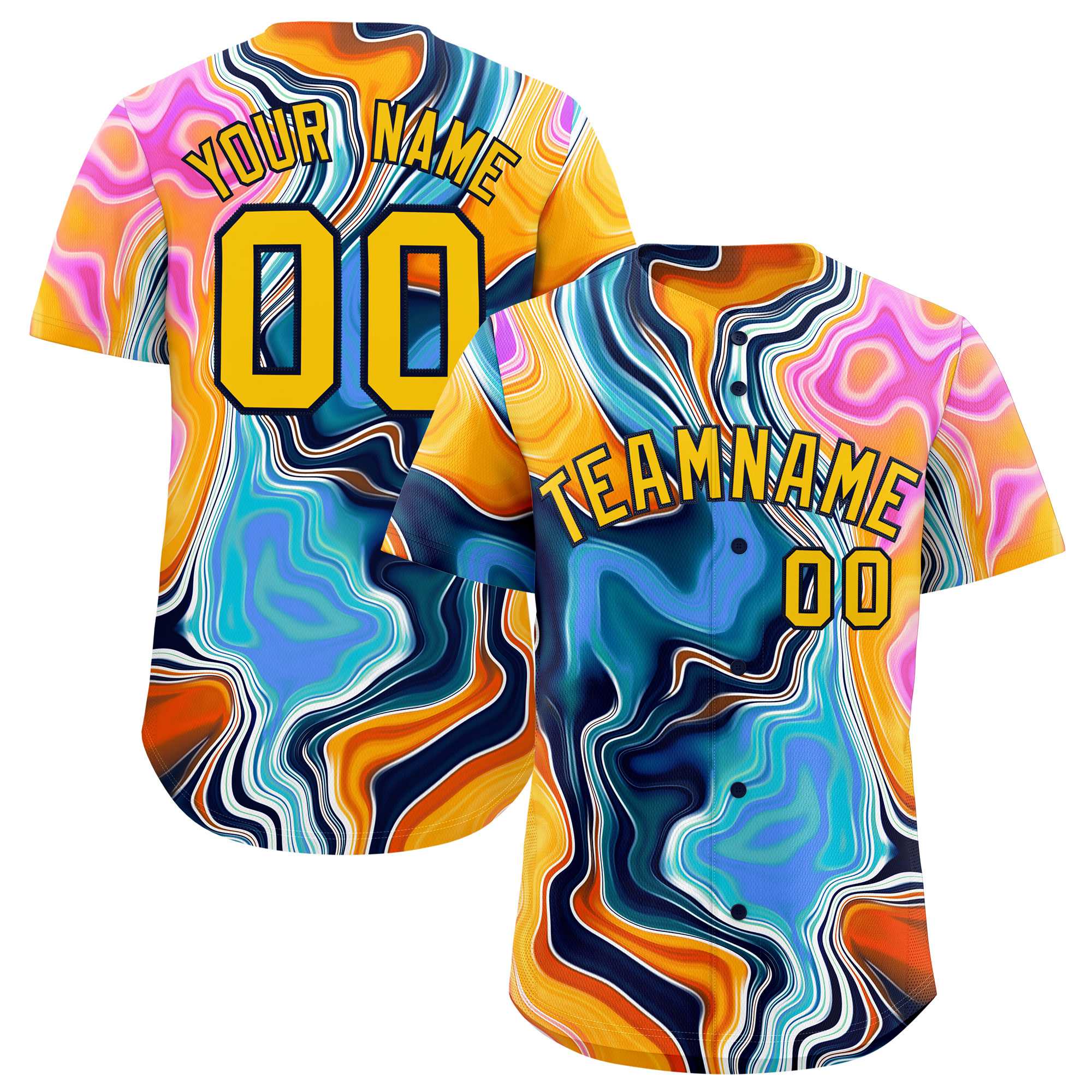 Custom Multi Color Split Fashion Fluid Pattern Authentic Baseball Jersey
