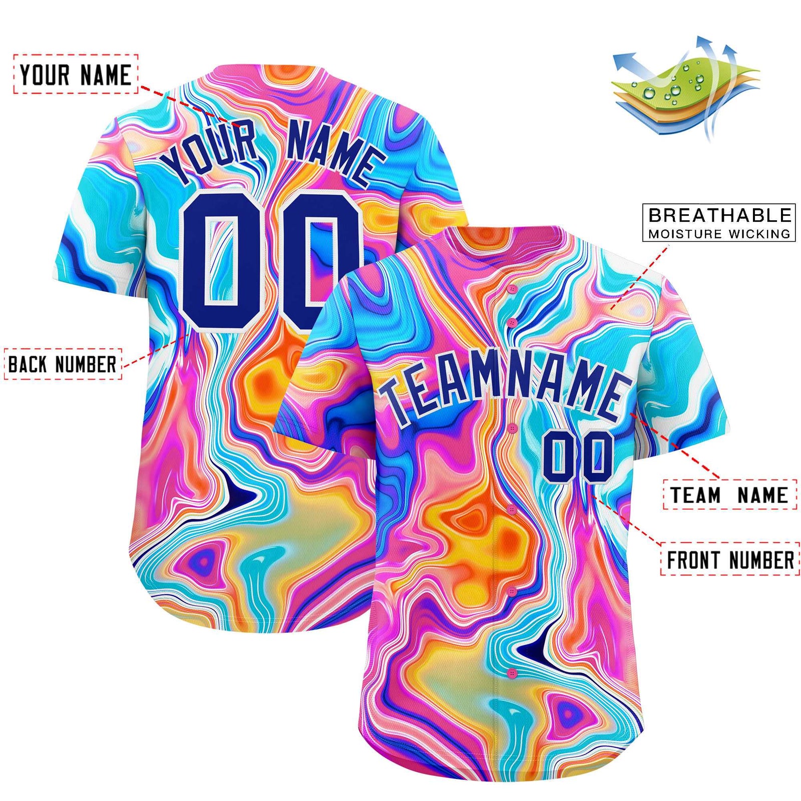 Custom Multi Color Split Fashion Fluid Pattern Authentic Baseball Jersey
