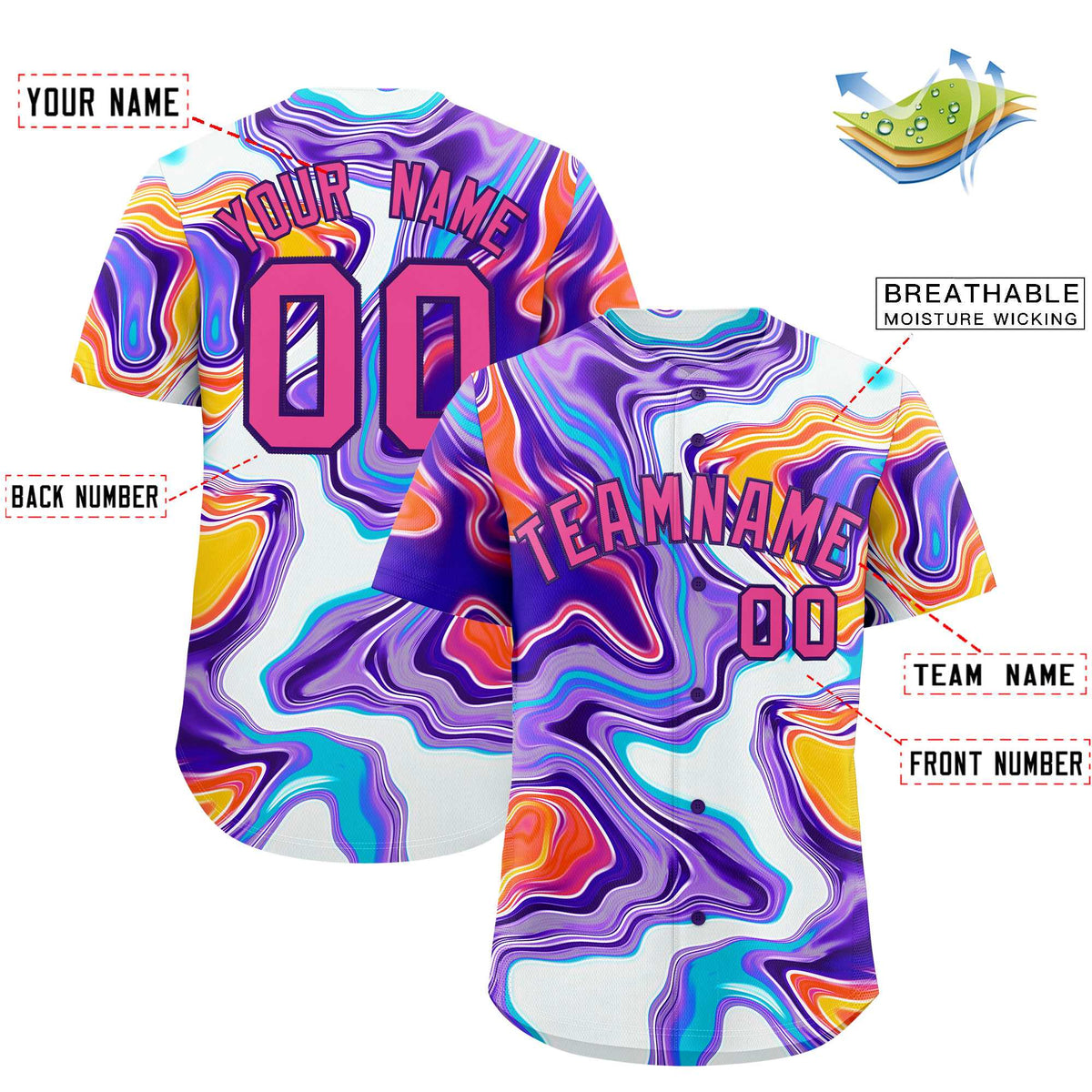 Custom Multi Color Split Fashion Fluid Pattern Authentic Baseball Jersey