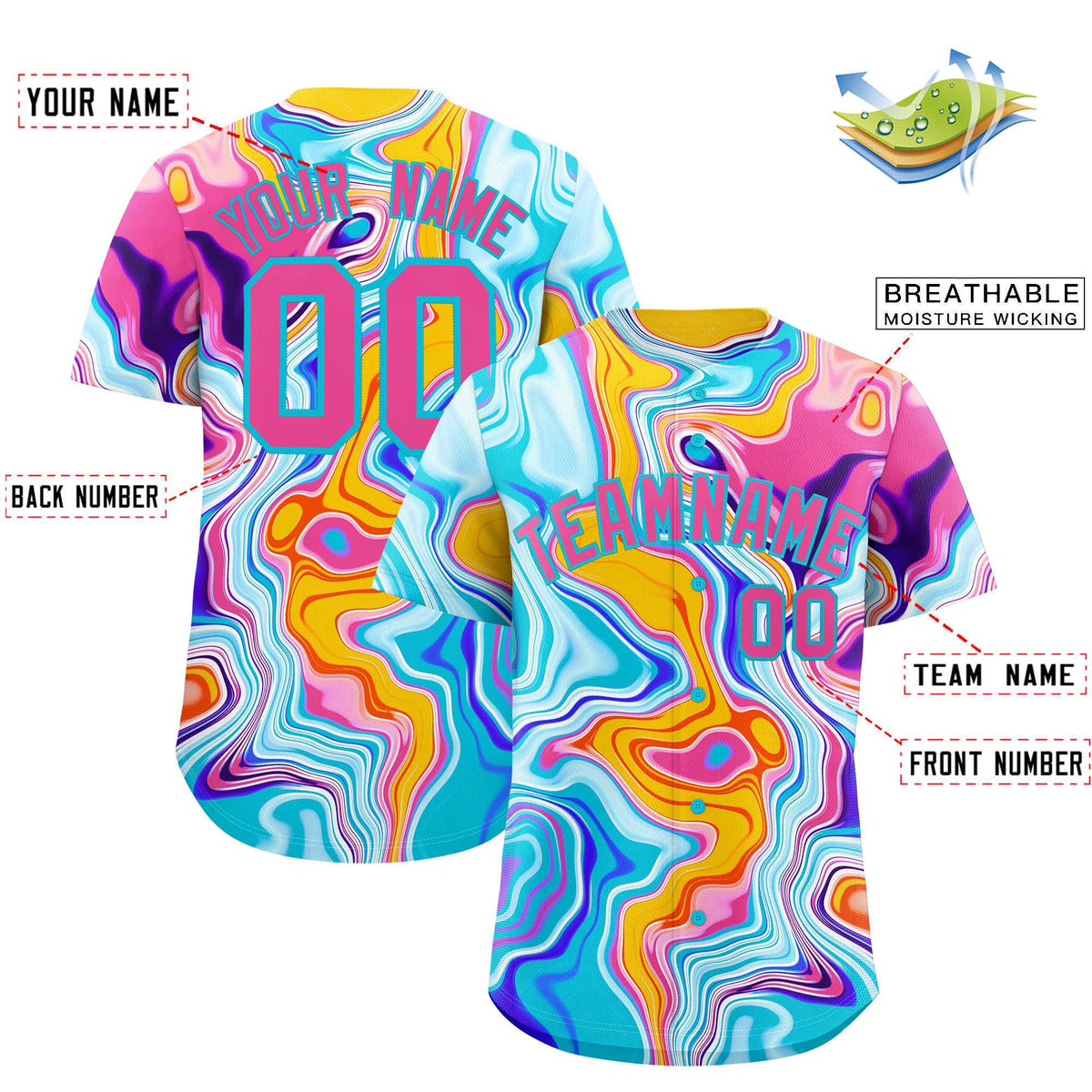 Custom Multi Color Split Fashion Fluid Pattern Authentic Baseball Jersey