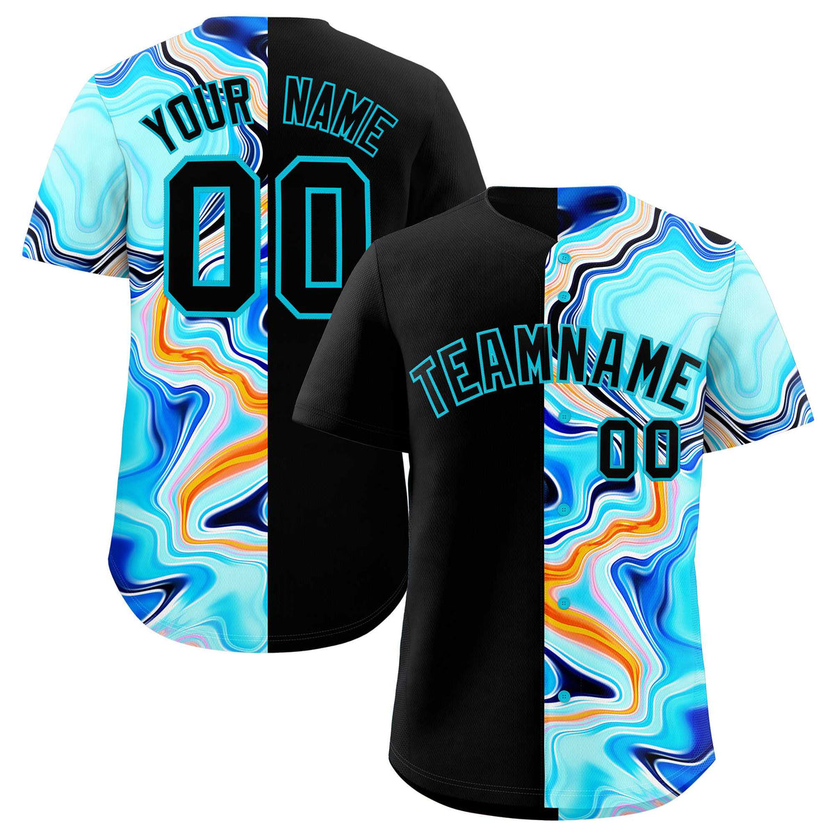 Custom Black Split Fashion Fluid Pattern Authentic Baseball Jersey