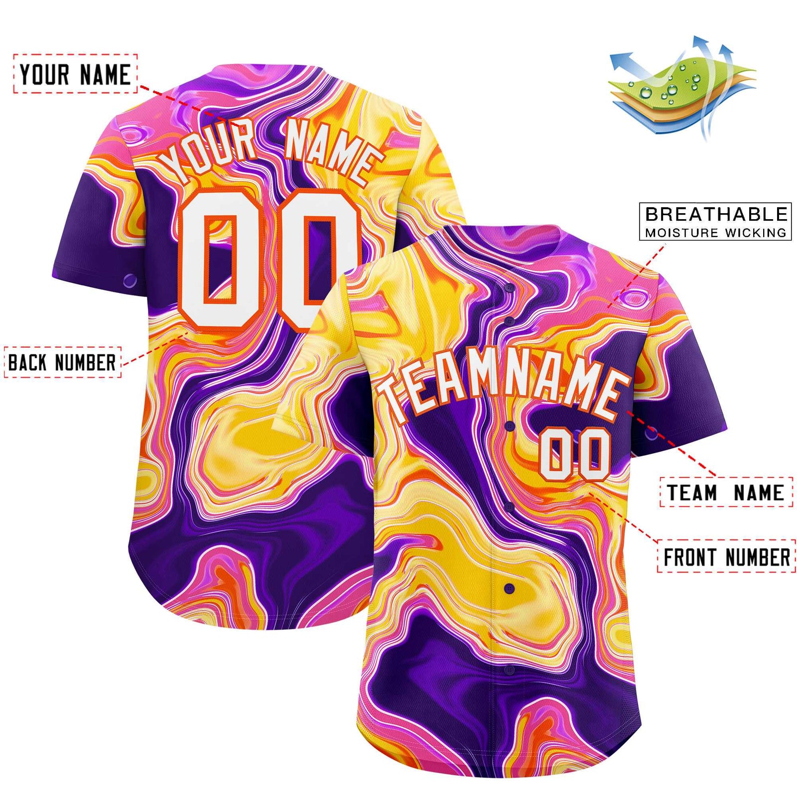 Custom Multi Color Split Fashion Fluid Pattern Authentic Baseball Jersey